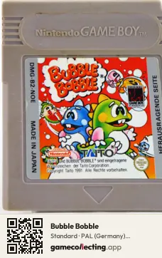 Bubble Bobble Game Boy, PAL cartridge label