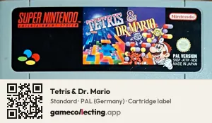 Tetris & Dr. Mario Super Nintendo Entertainment System, PAL cartridge label