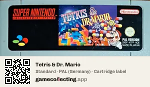 Tetris & Dr. Mario Super Nintendo Entertainment System, PAL cartridge label