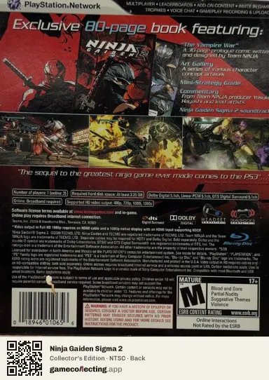 Ninja Gaiden Sigma 2 PlayStation 3, NTSC box back