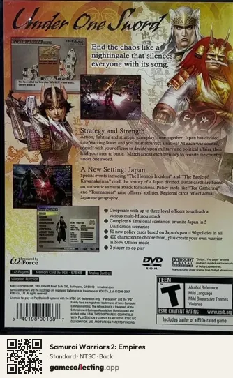 Samurai Warriors 2: Empires PlayStation 2, NTSC box back
