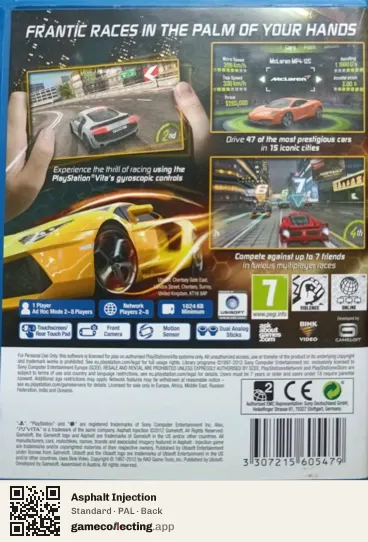 Asphalt Injection PlayStation Vita, PAL box back