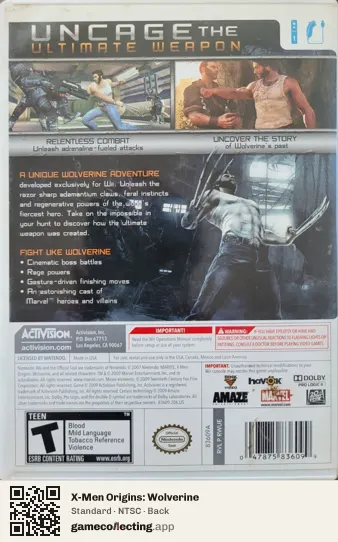 X-Men Origins: Wolverine Nintendo Wii, NTSC box back