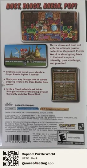 Capcom Puzzle World PlayStation Portable, NTSC box back