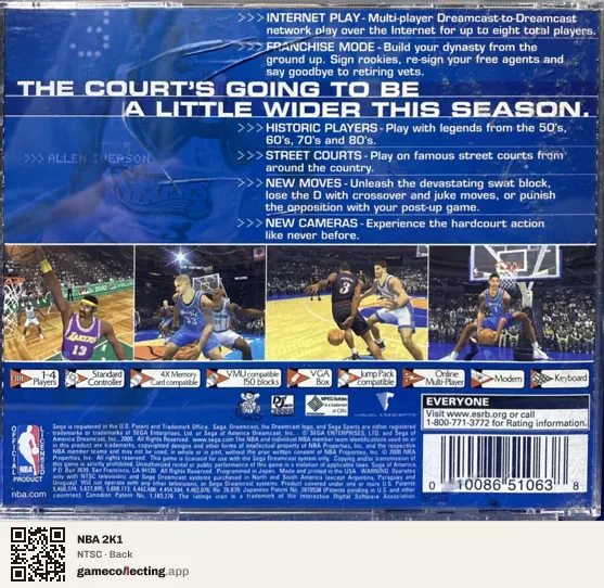 NBA 2K1 Sega Dreamcast, NTSC box back