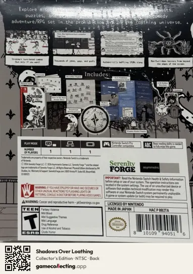 Shadows Over Loathing Nintendo Switch, NTSC box back