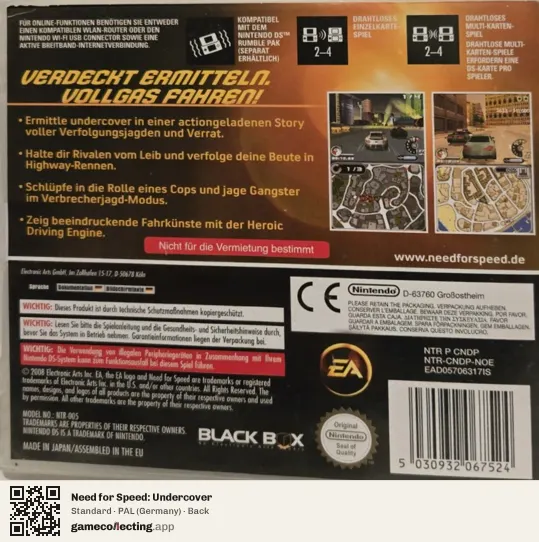 Need for Speed: Undercover Nintendo DS, Germany box back