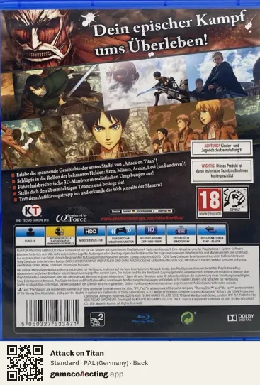 Attack on Titan PlayStation 4, Germany box back