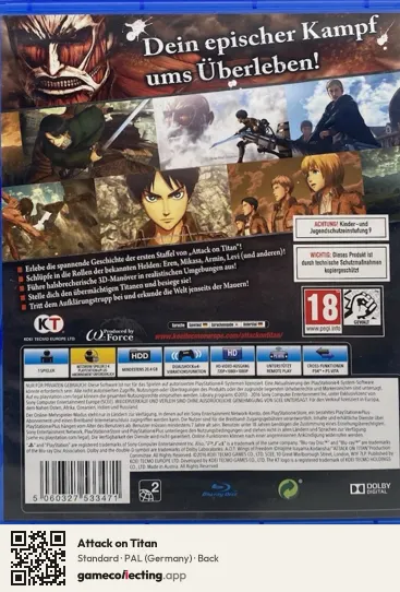 Attack on Titan PlayStation 4, Germany box back