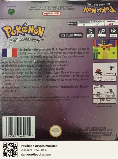 Pokémon Crystal Version Game Boy Color, PAL box back