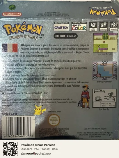 Pokémon Silver Version Game Boy Color, France box back