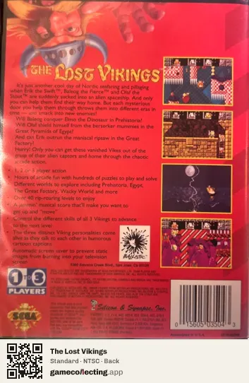 The Lost Vikings Sega Mega Drive / Genesis, NTSC box back