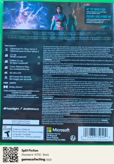 Split Fiction Xbox Series X, NTSC box back