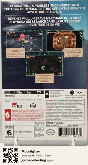 Moonlighter Nintendo Switch, NTSC box back