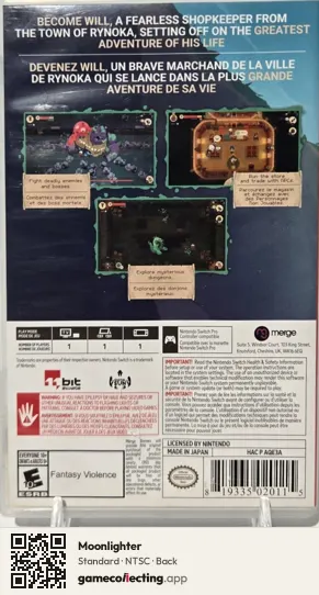 Moonlighter Nintendo Switch, NTSC box back