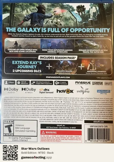 Star Wars Outlaws PlayStation 5, NTSC box back