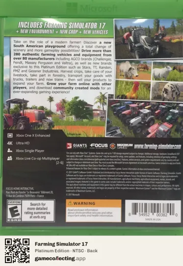 Farming Simulator 17 Xbox One, NTSC box back