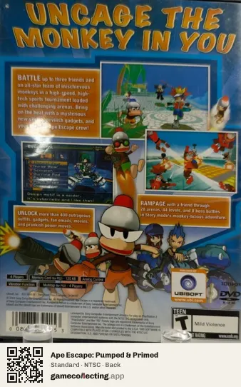 Ape Escape: Pumped & Primed PlayStation 2, NTSC box back