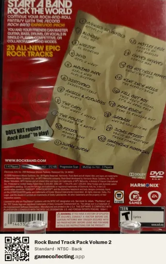 Rock Band Track Pack Volume 2 PlayStation 2, NTSC box back