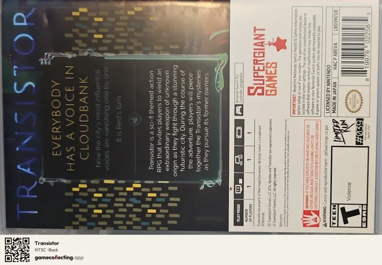 Transistor Nintendo Switch, NTSC box back