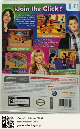 iCarly 2: iJoin the Click! Nintendo Wii, NTSC box back
