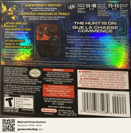 Metroid Prime Hunters Nintendo DS, NTSC box back