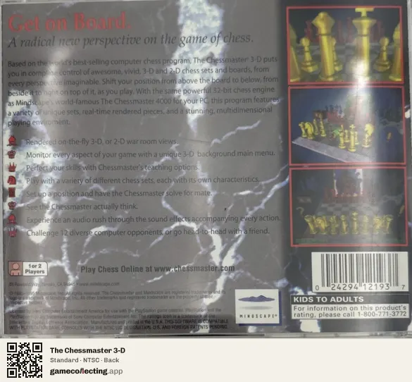 The Chessmaster 3-D PlayStation, NTSC box back