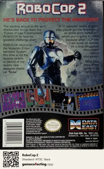 RoboCop 2 Nintendo Entertainment System, NTSC box back