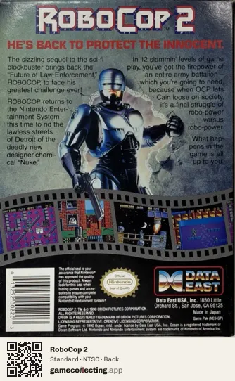 RoboCop 2 Nintendo Entertainment System, NTSC box back