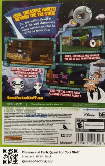 Phineas and Ferb: Quest for Cool Stuff Xbox 360, NTSC box back