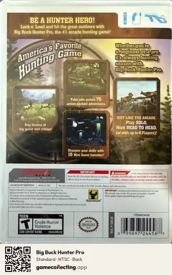Big Buck Hunter Pro Nintendo Wii, NTSC box back