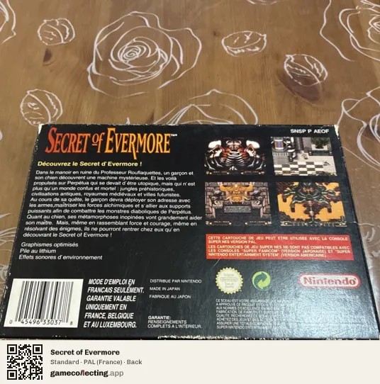 Secret of Evermore Super Nintendo Entertainment System, France box back