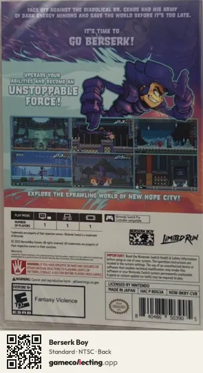 Berserk Boy Nintendo Switch, NTSC box back