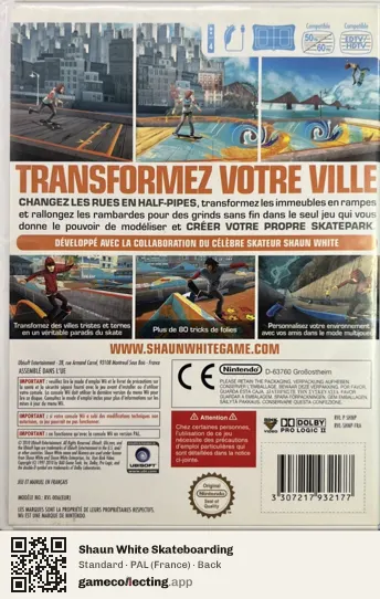 Shaun White Skateboarding Nintendo Wii, France box back