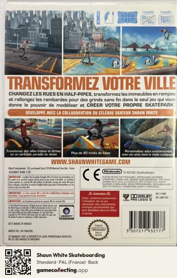 Shaun White Skateboarding Nintendo Wii, France box back