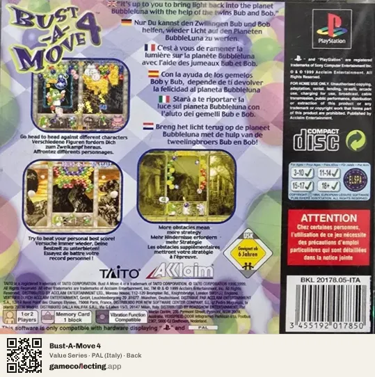 Bust-A-Move 4 PlayStation, Italy box back
