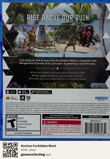 Horizon Forbidden West PlayStation 5, NTSC box back
