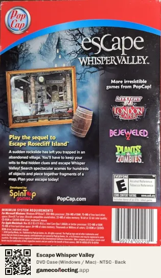 Escape Whisper Valley Computer, NTSC box back