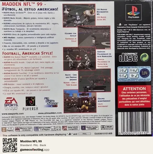 Madden NFL 99 PlayStation, PAL box back