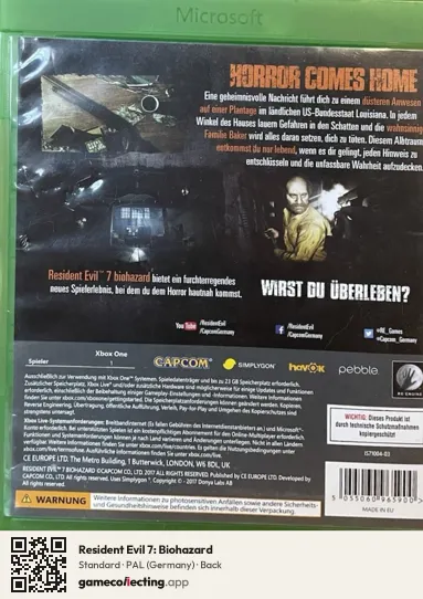 Resident Evil 7: Biohazard Xbox One, Germany box back