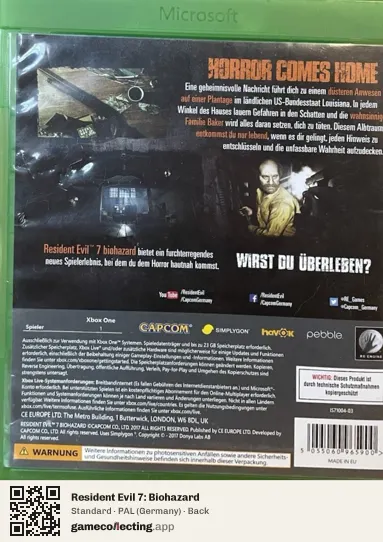 Resident Evil 7: Biohazard Xbox One, Germany box back