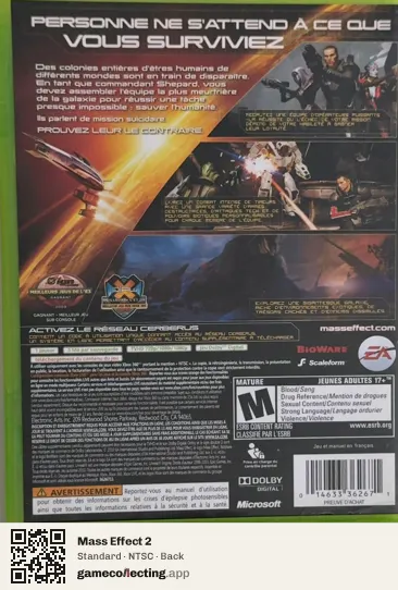 Mass Effect 2 Xbox 360, NTSC box back