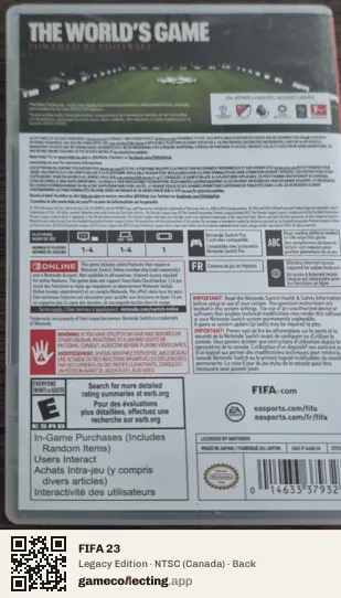 FIFA 23 Nintendo Switch, Canada box back