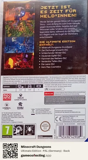 Minecraft Dungeons Nintendo Switch, Germany box back
