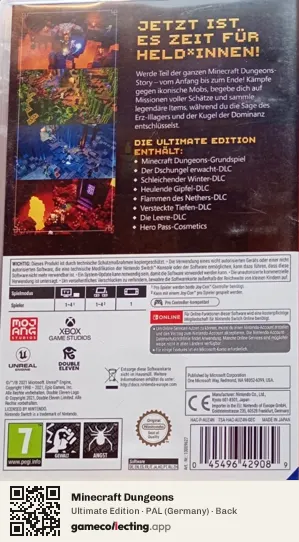 Minecraft Dungeons Nintendo Switch, Germany box back