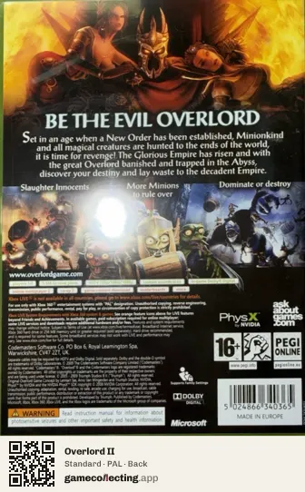 Overlord II Xbox 360, PAL box back