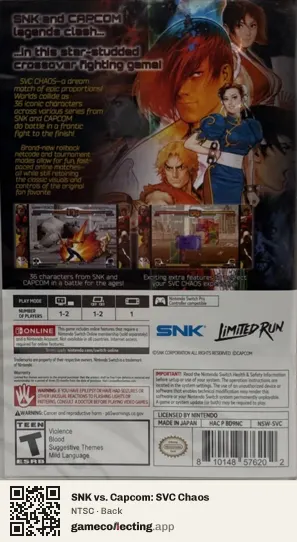 SNK vs. Capcom: SVC Chaos Nintendo Switch, NTSC box back