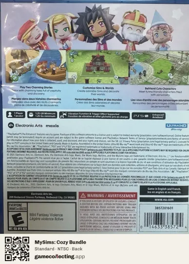 MySims: Cozy Bundle PlayStation 5, NTSC box back