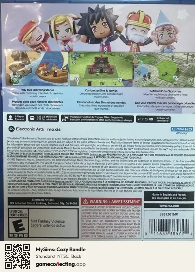 MySims: Cozy Bundle PlayStation 5, NTSC box back