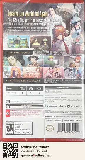 Steins;Gate Re:Boot Nintendo Switch 2, NTSC box back